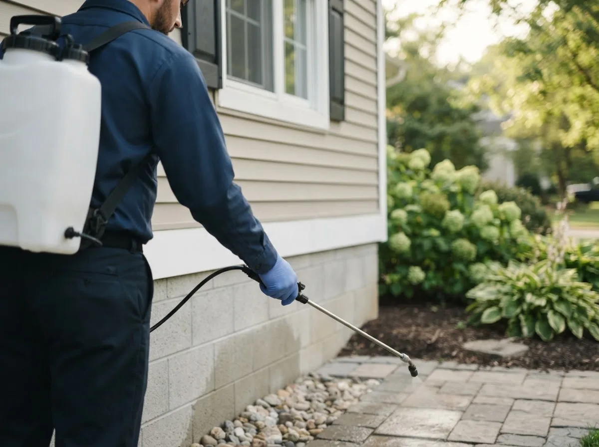 Pest control technician inspecting a home in Yukon, OK